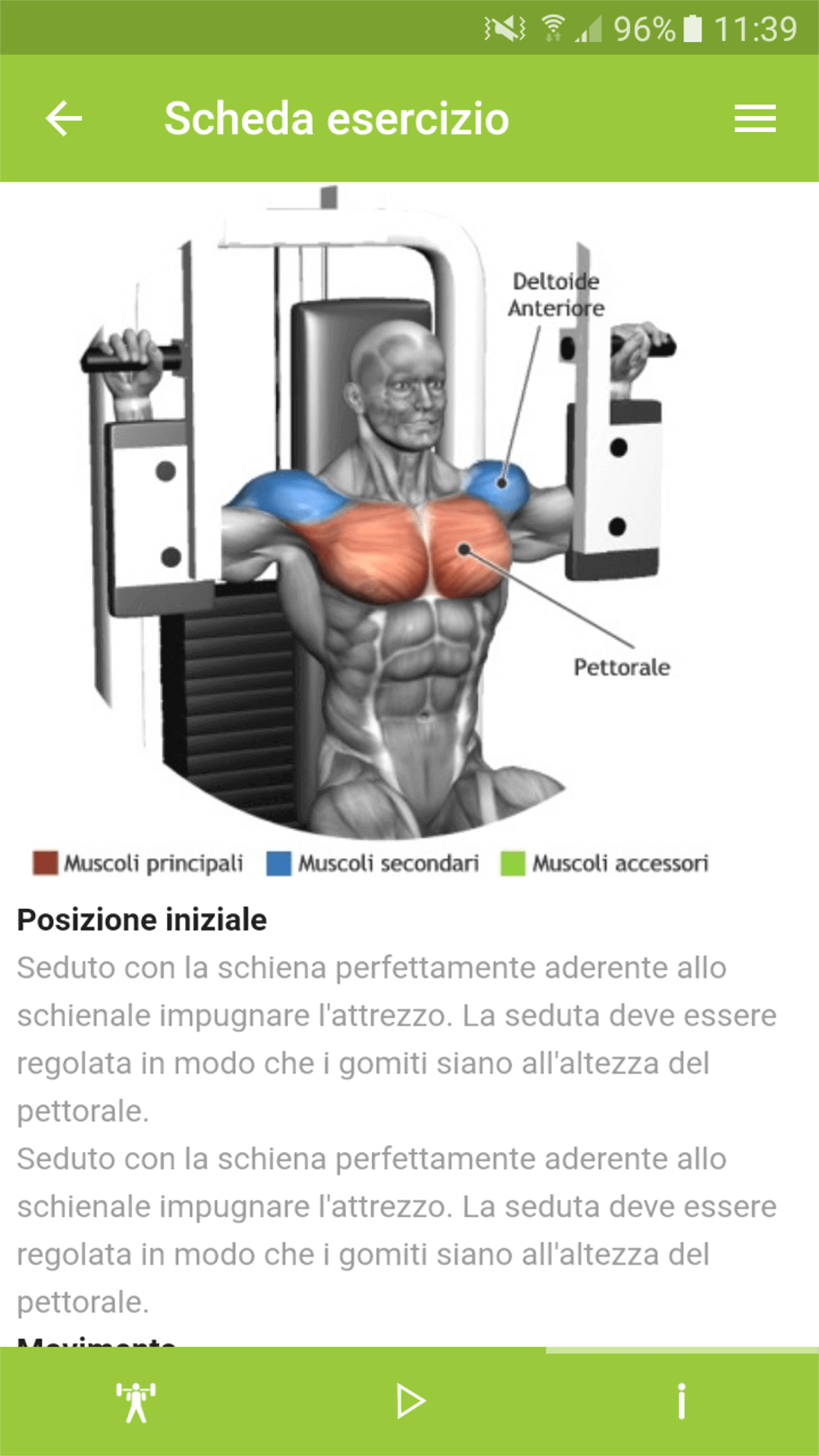 Screenshot istruzioni esercizio app