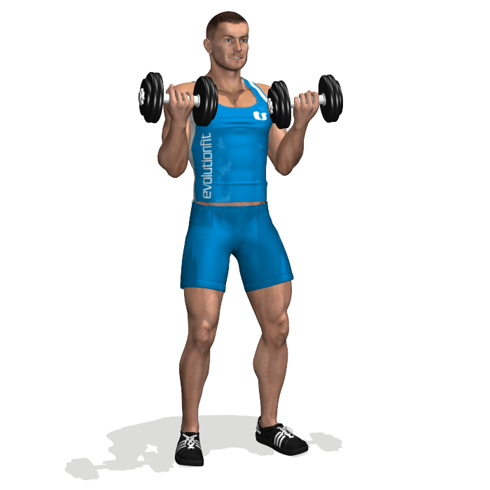 Allenamento bicipiti curl manubri piedi fine