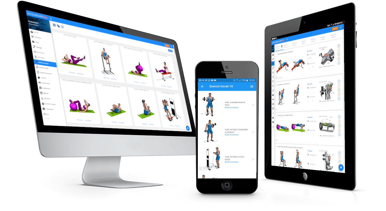 Pc e tablet e smartphone con esercizi allenamento evolutionfit