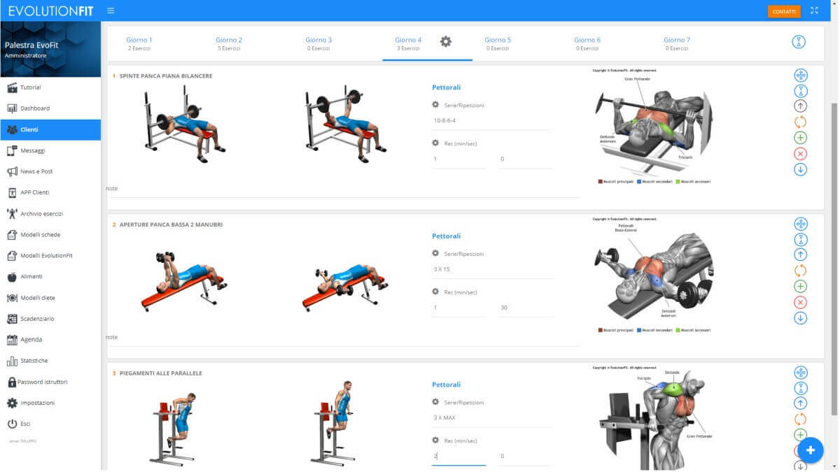 Videata software con scheda allenamento