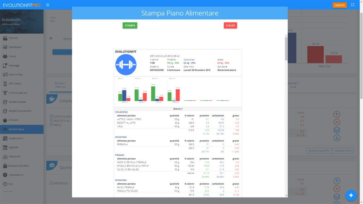 Screenshot stampa dieta