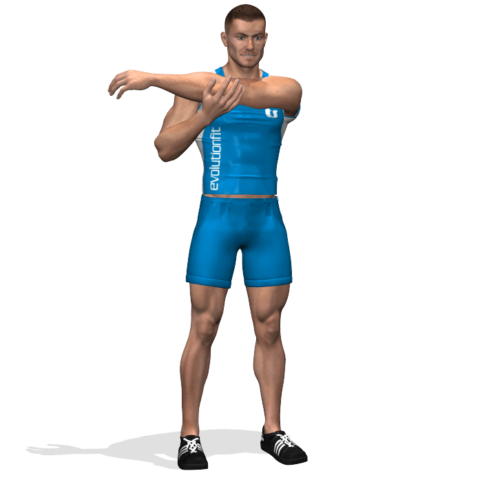 allenamento stretching-allungamento deltoide braccio teso avanti fine