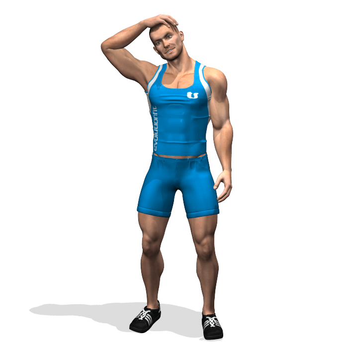 Allenamento stretching allungamento collo laterale in piedi fine